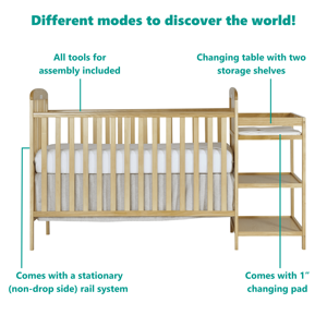 Crèche Montessori en bois naturel 4-en-1 <span class=keywords><strong>avec</strong></span> étagère de <span class=keywords><strong>rangement</strong></span> intégrée <span class=keywords><strong>Table</strong></span> à langer Lit de maternelle Lit simple préscolaire - Product Image 3