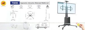 Supporto motorizzato a soffitto per TV e tablet, con base mobile, per caminetto elettrico, acquario, tavolo a colonna in vetro regolabile a movimento completo - Product Image 2