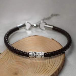 Gioielli in acciaio inossidabile Custom perline da <span class=keywords><strong>uomo</strong></span> <span class=keywords><strong>bracciale</strong></span> in pelle <span class=keywords><strong>con</strong></span> Logo inciso distanziatore rotondo perline scorrevoli - Product Image 4