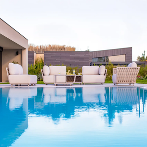 Ensemble de meubles de patio extérieur moderne, confortable, <span class=keywords><strong>en</strong></span> <span class=keywords><strong>rotin</strong></span>, avec coussin <span class=keywords><strong>en</strong></span> tissu épais pour hôtels, terrasses au bord de la piscine, canapé - Product Image 3