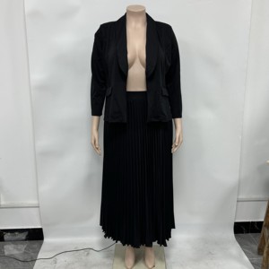 Costume de travail décontracté pour femmes, jupe plissée mi-longue, ensemble 2 pièces, tendance - Product Image 6