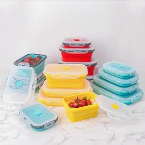 食品储存容器折叠硅胶食品午餐盒可折叠方便硅胶带盖午餐盒