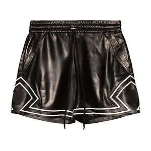 Shorts de couro preto personalizado, design de moda de alta qualidade de luxo para homens