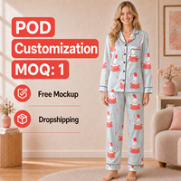 Pyjama personnalisé en satin avec col cranté, motif bonhomme de neige argenté, pour femme, collection Noël, POD, MOQ 1 pièce, Dropshipping