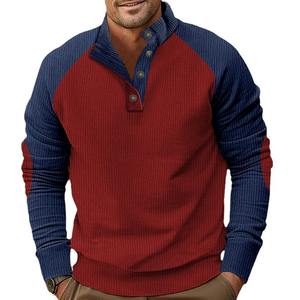 Sweat-shirt décontracté pour homme à col montant et manches raglan, boutonné sur le devant, coupe ample, respirant, à manches longues, pour l'automne et le printemps - Product Image 1
