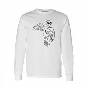 T-shirt a maniche lunghe Fakie's Pizza Skelly, unisex, taglia media per adulti, nera, con stampa grafica, abbigliamento casual - Product Image 2