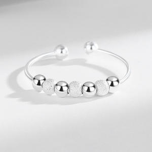 Anillo Abierto de Plata de Ley S925, Estilo Europeo y Americano, Versión Coreana, con Cuentas Redondas Esmeriladas para Mujer - Product Image 1