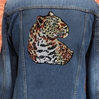 Badge brodé tête d'animal léopard de luxe avec sequins, applique guépard scintillante thermocollante pour veste en jean, sweat à capuche, décoration dorsale