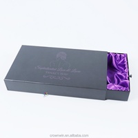 Boîte cadeau rigide élégante personnalisée à tiroir coulissant carré avec poignée en satin violet et emballage de rangement pour bijoux laminé en gros