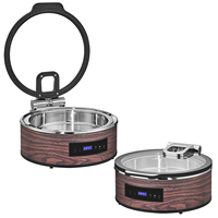 Moderner Elektrischer Speisenwärmer im Holzdesign, Chafing Dish Rund oder Rechteckig, Buffet-Server für Hotel, Bankett und Events