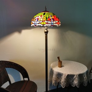 Đèn đứng trang trí kính màu Tiffany kiểu châu Âu cổ điển, đế đồng, hình chuồn chuồn xanh, thương hiệu Sensmuel - Product Image 2