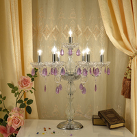 Lampe de table en cristal moderne, lampe de décoration de luxe pour salon, chambre à coucher, chevet, lampe de table en cristal transparente de couleur violet lustré