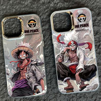 PC Hardshell Anime IMD coque argentée double couleur Luffy One Piece coque de téléphone iphone16 15 14 Pro max électroplaqué