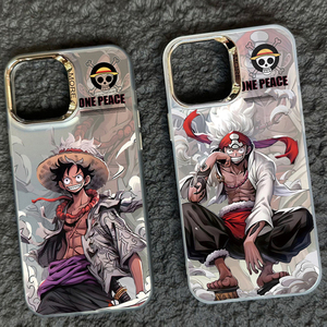 PC Hardshell Anime IMD đôi màu bạc vỏ Luffy một mảnh trường hợp điện thoại iphone16 15 14 Pro Max mạ điện - Product Image 2