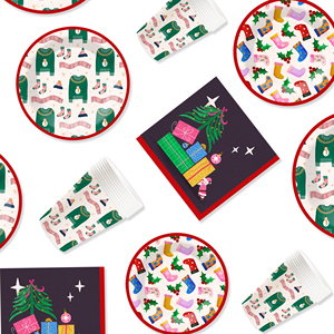DAMAI Juego de Platos y Vasos Desechables de Papel con Diseño de Suéter y Calcetines Navideños para Fiestas de Navidad - Product Image 2