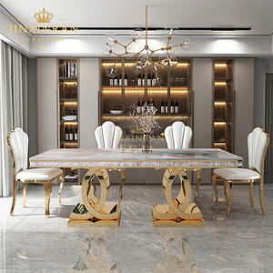 <span class=keywords><strong>Tavolo</strong></span> da pranzo moderno <span class=keywords><strong>6</strong></span> <span class=keywords><strong>posti</strong></span> lusso dorato in acciaio inox cornice rettangolo in marmo <span class=keywords><strong>tavolo</strong></span> da pranzo - Product Image 3