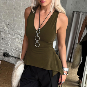 Athleisure Ruched Waist Tank <b>Top</b> <b>Asymmetrical</b> <b>Hem</b> Stretch Yoga Workout <b>Top</b> Women Summer tank <b>top</b> - Product Image 6