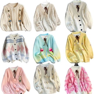 Nouveau cardigan en jacquard tricoté pour <span class=keywords><strong>femme</strong></span>, printemps/automne, décontracté, à simple boutonnage, fin, avec longue nœud, longueur hiver - Product Image 6