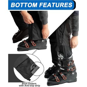 Pantalon de ski isolé pour homme, imperméable, coupe-vent, doublure polaire, guêtres de protection pour bottes, vêtements d'hiver pour la neige - Product Image 2