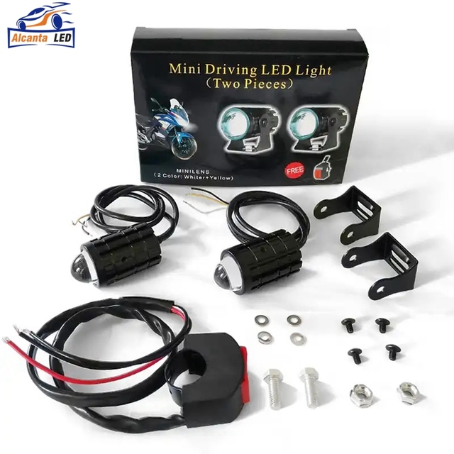 Super Bright 12-80V Motorcycle LED Spotlight Headlamp Two-Color Small Steel Gun IP67 Waterproof 6000k Color for Far Vision