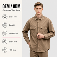 Chemise Cargo Homme en Gros à Manches Longues, Double Poche, en Sergé de Coton Uni, Boutonnée, Décontractée, pour le Travail