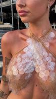Dernières Tissus en Dentelle Haute Couture à Paillettes Transparentes Nude 18mm