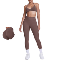 Nahtloses, atmungsaktives, zweiteiliges Yoga-Set mit Rückenfreiem Halter-BH und Langer Hose