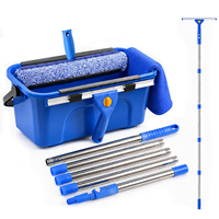 Kit de nettoyage de vitres avec seau, raclette et brosse pour l'extérieur, kit professionnel pour le lavage des fenêtres hautes en extérieur