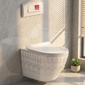 WC suspendu mural blanc en céramique, design de luxe personnalisé, avec motif élégant, pour salle de bain - Product Image 6