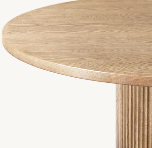 Table à manger moderne en chêne massif avec base cylindrique à rainures, mobilier géométrique postmoderne pour projets de luxe - Product Image 3
