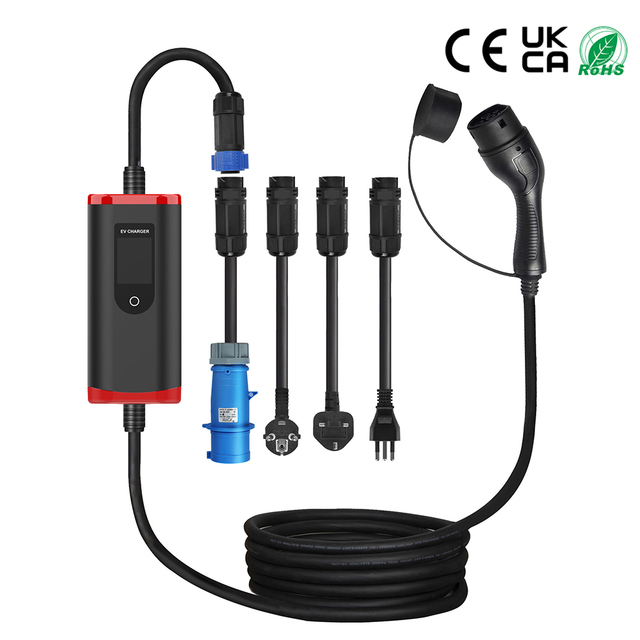 New Portable EV Charger 32A 7KW Fast Type2 Electric Car Charging Station with IP55/IP65 Protection and 2.4'' LCD Display