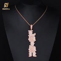 Pendentif personnalisé vertical avec nom NUOYA, serti de zirconiums cubiques, plaqué or rose, bijoux hip-hop, cadeau pour femme