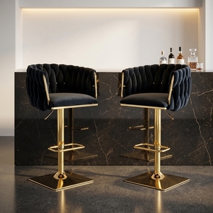 Tabouret <span class=keywords><strong>de</strong></span> <span class=keywords><strong>bar</strong></span> moderne en velours <span class=keywords><strong>de</strong></span> style nordique pour hôtel, salle à manger, salon, restaurant, salle <span class=keywords><strong>de</strong></span> sport, <span class=keywords><strong>chaise</strong></span> d'îlot <span class=keywords><strong>de</strong></span> cuisine blanche, hauteur d'assise 65 cm - Product Image 3