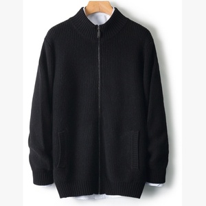 Cardigan da <span class=keywords><strong>Uomo</strong></span> in <span class=keywords><strong>Maglia</strong></span> di Lana Merino 100% con Logo Personalizzato OEM, Giacca Casual con Zip e Collo Alto - Product Image 3