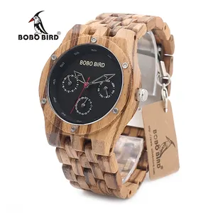 BOBO kuş benzersiz erkek Chronograph kırmızı sandal ağacı ile Zebra ahşap saatler tarih takvim