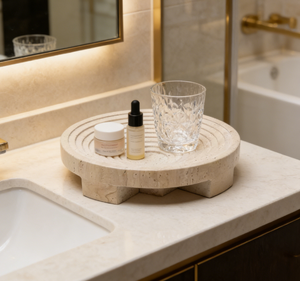 Натуральные подносы из травертина коричневого цвета, роскошные большие мраморные фруктовницы, круглые тарелки для фруктов из травертина - Product Image 3