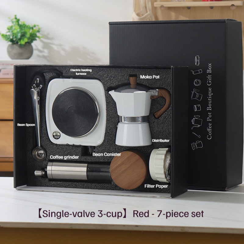 Coffret cadeau volant-pot à moka ensemble 7 pièces-boîte noire-pot blanc