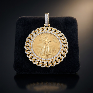 Pendentif de luxe en argent sterling plaqué or avec pièce Liberty, chaîne cubaine, moissanite VVS1 et perle d'eau de mer, bijoux unisexe haut de gamme style Hip Hop - Product Image 3