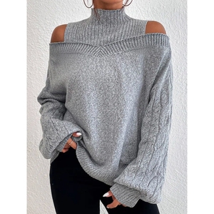 Nouveau pull ample sans bretelles à col mi-haut pour femme, tendance - Product Image 2