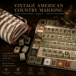 Juego de Mahjong Americano de Plástico Premium con Diseño Vintage de Paisaje Campestre Americano. Incluye tapete para azulejos, bolsa de almacenamiento, duradero, esencial, básico - Product Image 6