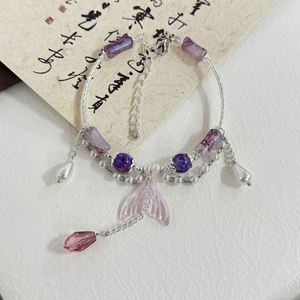 Pulsera de Cuentas de Cristal con Diseño de Palomitas de Maíz de Fantasía, Borla Colgante y Dije de Cola de Pez, para Niñas, Mujeres, Estudiantes, Pulseras de la Amistad, Regalo de Joyería - Product Image 2