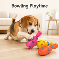 Jouet pour chien et chat en silicone en forme de quilles de bowling avec couineur intégré, pour le nettoyage des dents, étanche, anti-anxiété, utilisation intérieure/extérieure