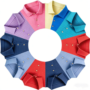 เสื้อโปโลผู้ชายแขนสั้นลายทางสำหรับฤดูร้อน พิมพ์ลายแบบซับลิเมชั่น ผ้าถักโพลีเอสเตอร์ผสมสแปนเด็กซ์ แห้งเร็ว นุ่ม สวมใส่สบาย เหมาะสำหรับเล่นกีฬา พร้อมโลโก้ OEM - Product Image 1