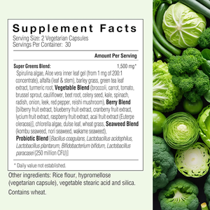 OEM ODM 32 ซูเปอร์กรีนส์ คอมเพล็กซ์ แคปซูล 60 เม็ด ผลิตภัณฑ์ผสมจากอาหารธรรมชาติ พร้อมโปรไบโอติกส์ มังสวิรัติ ปราศจากกลูเตน อาหารเสริม - Product Image 6
