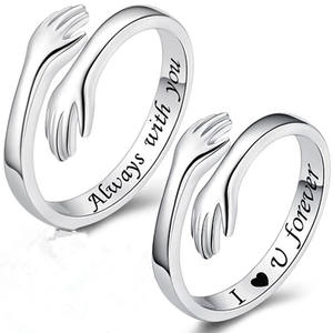 Anillos de Acero Inoxidable al por Mayor con Diseño de Manos Abrazadas, <span class=keywords><strong>Te</strong></span> Amo por <span class=keywords><strong>Siempre</strong></span>, Ajustables, Joyería de Regalo para Parejas - Product Image 1