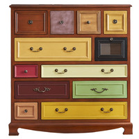 Commode à cinq ou six tiroirs en bois massif de style américain, peinte à la main, vieillie, mobile, meubles de maison