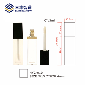 Tube à lèvres vide en plastique noir mat avec dessus doré, forme carrée et applicateur large, pour cosmétiques - Product Image 3
