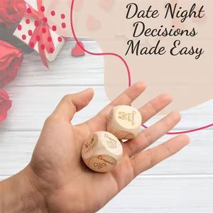 Custom Romantic Couples Decision Game <b>Set</b> With Green Bag Engraved Wooden <b>Dice</b> for Date Night, Valentine's Gift - Product Image 2