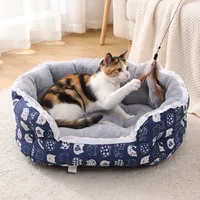 Coussin pour animaux de compagnie en gros, motif chat bleu marine, bordure en dentelle, peluche douce, nid d'intérieur