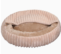 Coussin rond en velours côtelé doux avec capuche pour animaux de compagnie, nid douillet en peluche pour petits chats et chiens, utilisation en intérieur